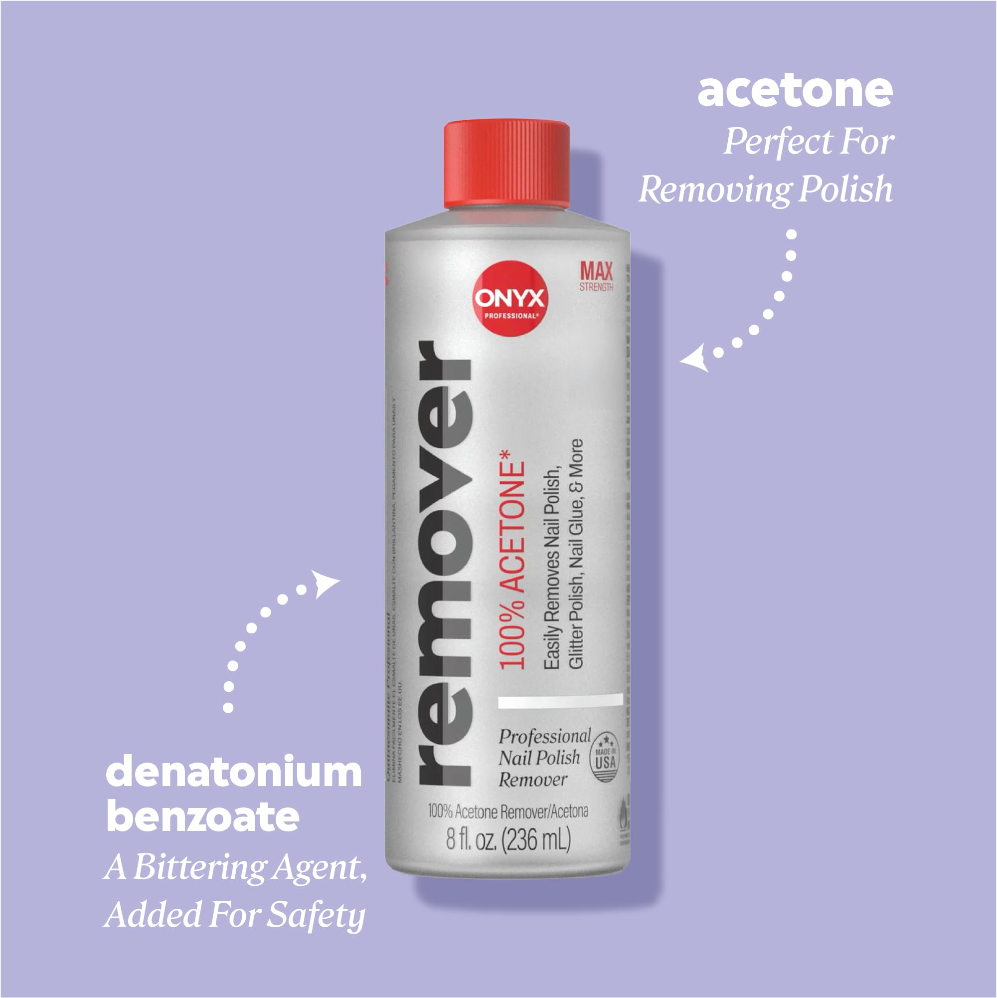 Onyx Professional 100% Pure Acetone Nail Polish Remover Kit with 7 inch Nail File, 8 fl oz - Made in USA, Maximum-Strength Gel Polish Remover, Artificial & Glitter Nail Polish