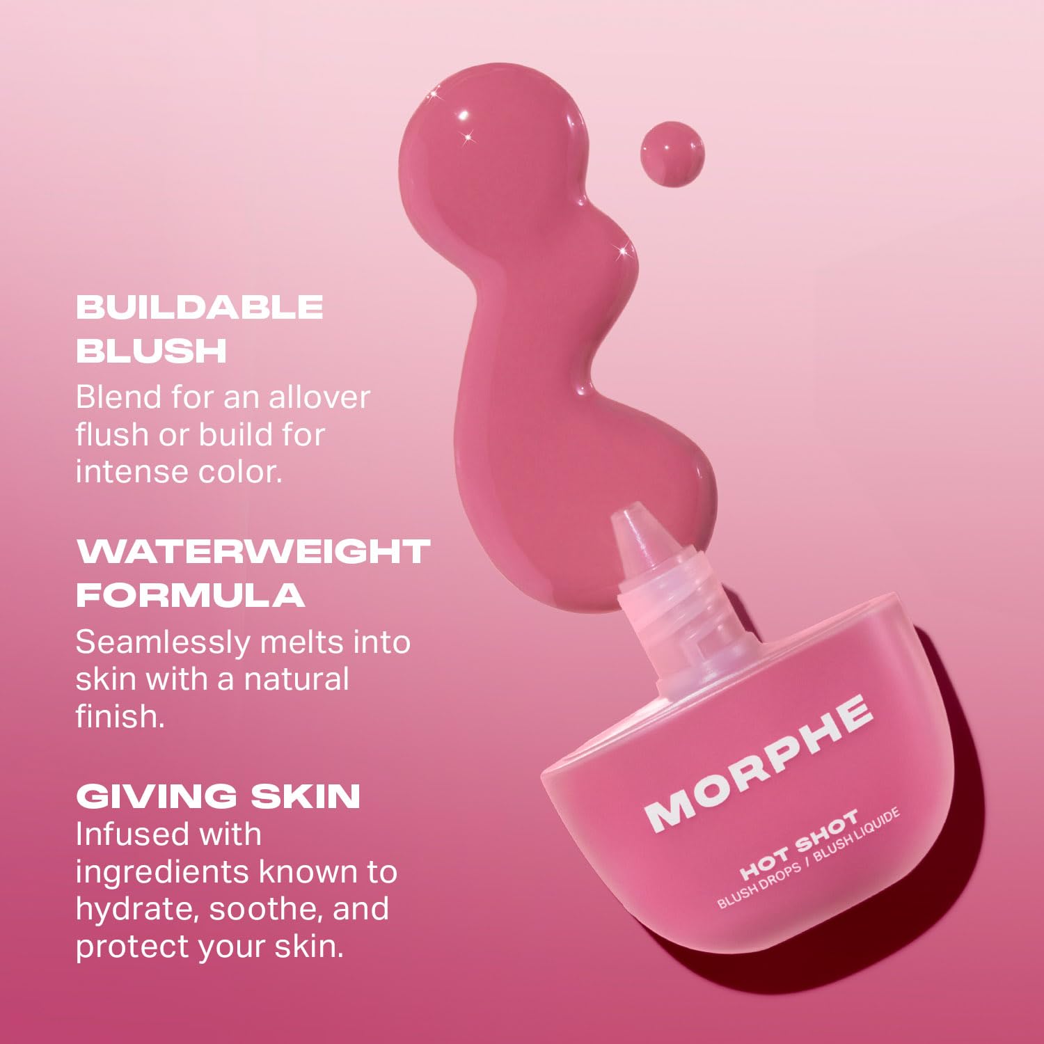 Morphe Hot Shot Blush Drops - Hydrating, Buildable Liquid Blush for Cheeks with Niacinamide and Antioxidants- Buildable, Waterweight Formula for a Natural Finish - Fireball (0.5 Fl Oz)