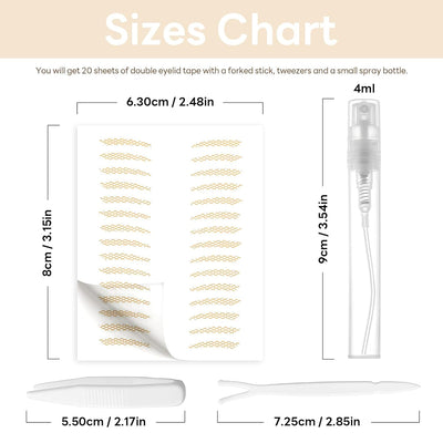 600 Pcs Double Eyelid Tape Invisible Droopy Eyelid Lifting Strips Breathable Eyelid Stickers Glue-Free Natural Lace Localized Eye Adjustment Tape with Tools - 20 Sheets S Size