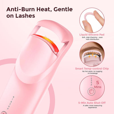 Heated Eyelash Curler, Anti-Burn Safe Heat with Upgraded Liquid Silicone Pad, 24H Natural C-Curl, 2 Heat Levels, 8s Fast Heat-Up, USB-C Rechargeable, Wide-Arch for Fine, Thick & Hard-to-Curl Lashes