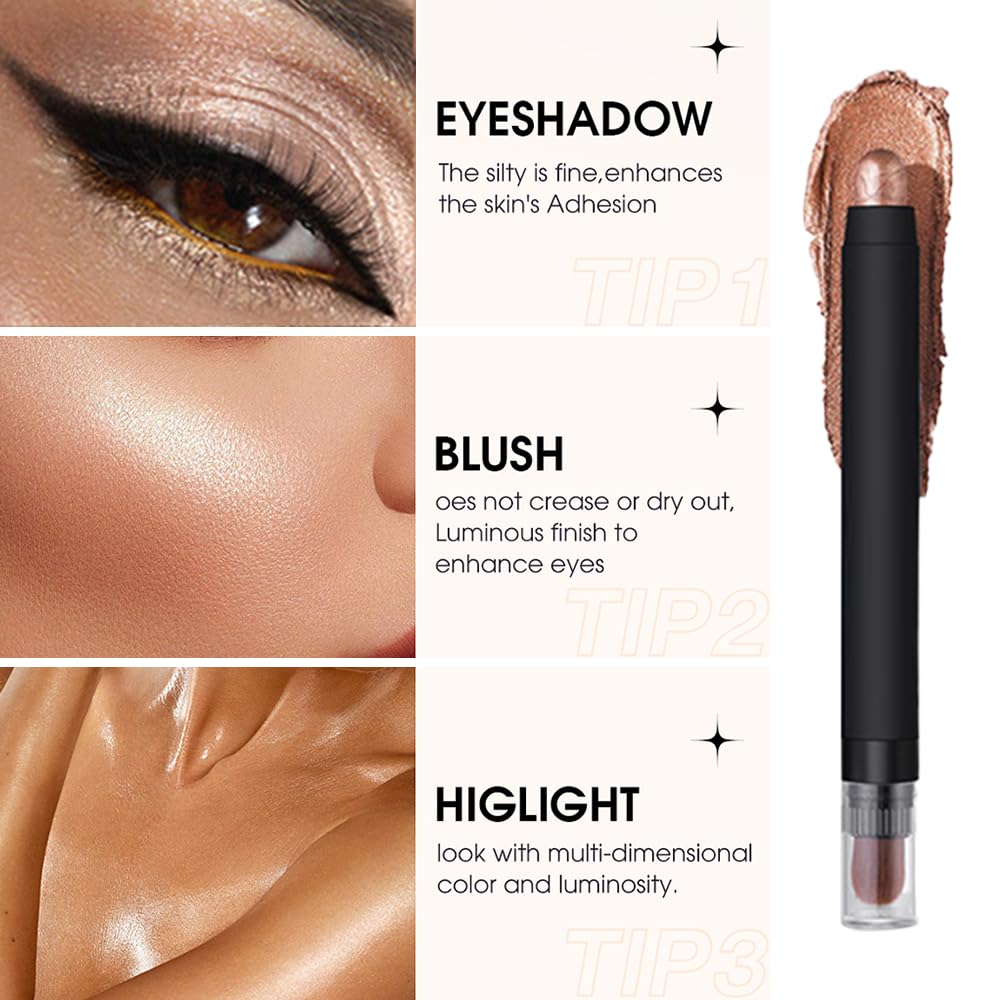 Dual-Ended Eyeshadow Stick, Waterproof Creamy Powder Shadow for Highlight and Contour, Long-Lasting Smudge-Proof, Vegan, Easy Blendable, 0.17 Oz (3#, 1 Count (Pack of 1))