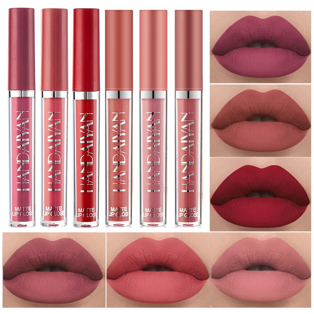 6Pcs Matte Liquid Lipstick Makeup Set, Matte liquid Long-Lasting Wear Non-Stick Cup Not Fade Waterproof Lip Gloss (Set A)