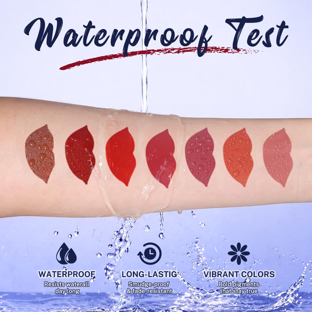 QiBest 7Pcs Matte Liquid Lipstick + 1Pcs Lip Plumper Makeup Set Kit, Pigmented Long Lasting Lip Gloss Set, Velvet Waterproof Halloween Lip Makeup Valentine's Day Gift Sets for Girls and Women