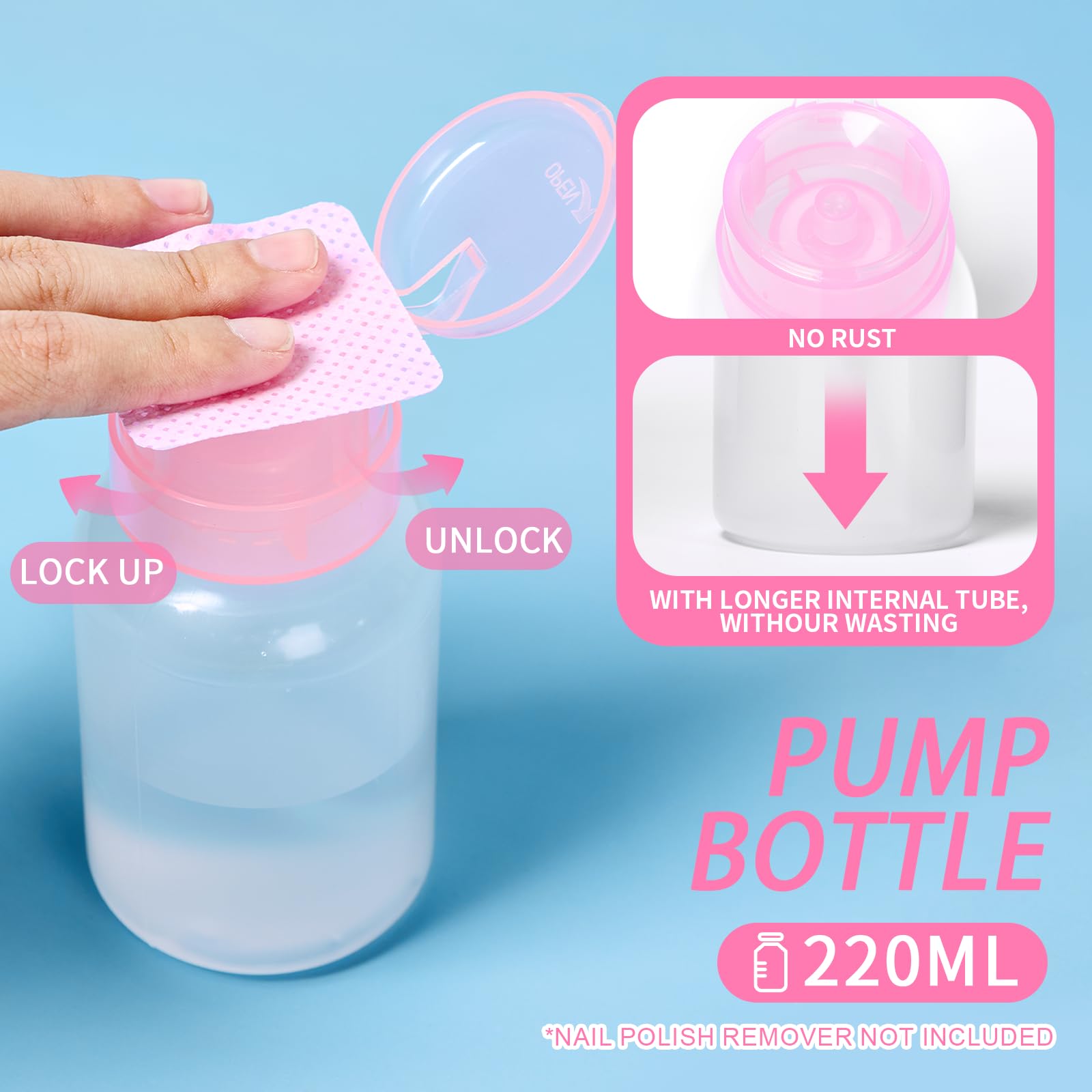 400pcs Lint Free Nail Wipes with Dispenser Pink Gel Nail Polish Remover Wipes with Nail Polish Remover Pump SHEERBLISS Lash Extensions Glue Cleaning Wipes with Lockable Acetone Pump Dispenser 220ml