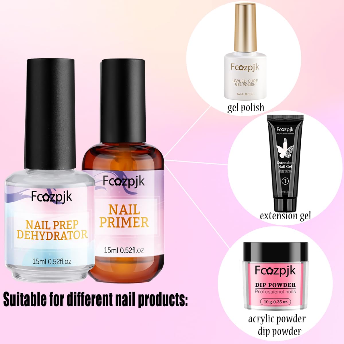 Fcozpjk Nail Dehydrator and Nail Primer with Cuticle Oil Set, Air Dry Bonding Primer for Acrylic Nails No Lift, Acid-free Prep Dehydrator, Natural Cuticle Oil for Nails, Manicure Accessories