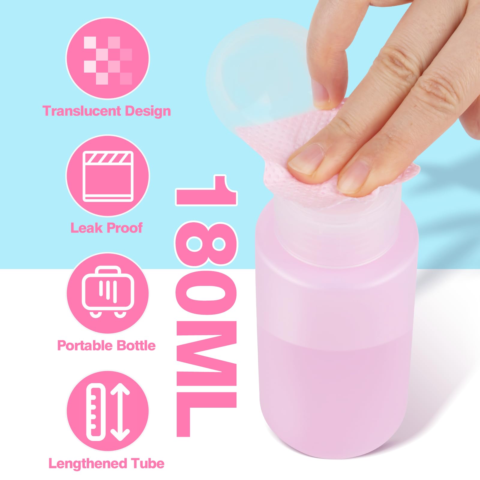 ANYINS 400PCS Lint Free Nail Wipes with Acetone Pump Dispenser, Pink Nail Polish Remover Pads with Dispenser, Eyelash Glue Cleaning Wipe with 180ML Alcohol&Acetone and Polish Remover Pump Bottle Kit