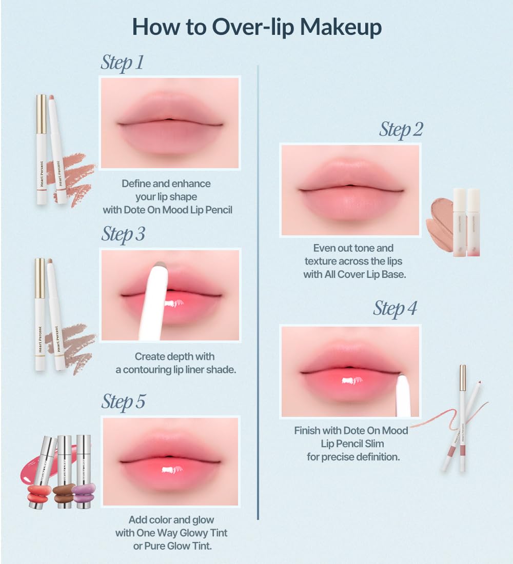 Heart Percent Dote On Mood All Cover Lip Base, Comfortable & Flawless Lip Tone & Texture Correction w/Lightweight Texture, #07. Vanilla Beige