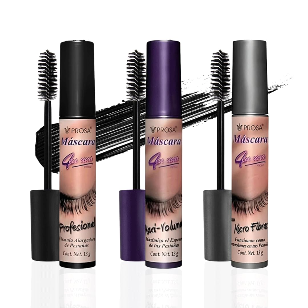 Prosa Mascara Set - Volume & Micro-Fiber - Waterproof Mascaras - Lengthening, Mexican Mascara, Smudge Resistant, Long Lasting, Clump-Free Formula for a Natural, Full Lash Look (3 Pack)