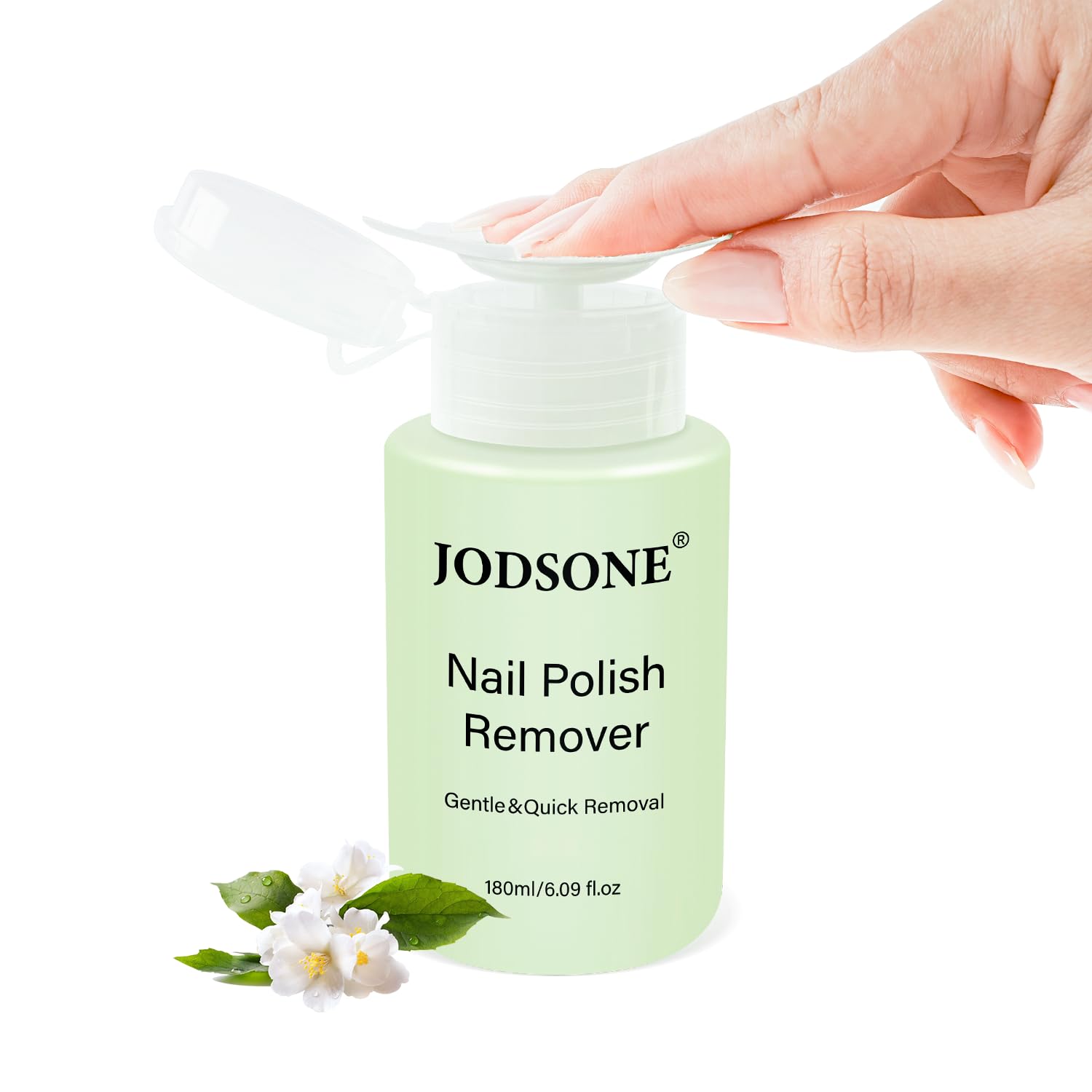 JODSONE Nail Polish Remover, 6.09 Fl.Oz Jasmine Scent Non-Acetone Nail Polish Remover,Gentle & Nail-friendly with Vitamin E & Aloe,Push-down Pump,Easy Daily Removal for Regular Nail Polish