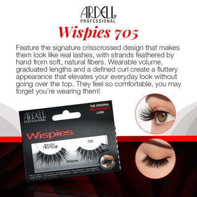 Ardell Wispies False Lashes 705 - Full Volume False Eyelashes, Long & Fluffy Lashes for Natural Look, 1 Pair