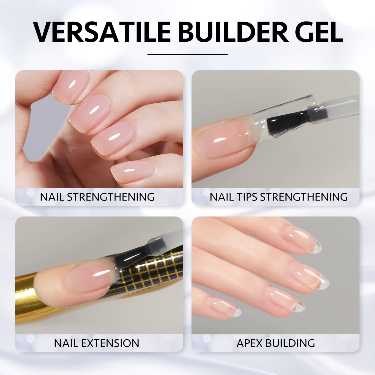 GAOY Clear Builder Gel for Nails, 16ml Nail Strengthener in a Bottle, Nail Extension Hard Gel, Soak Off Long Lasting UV Light Cure, Base Coat Top Coat Needed