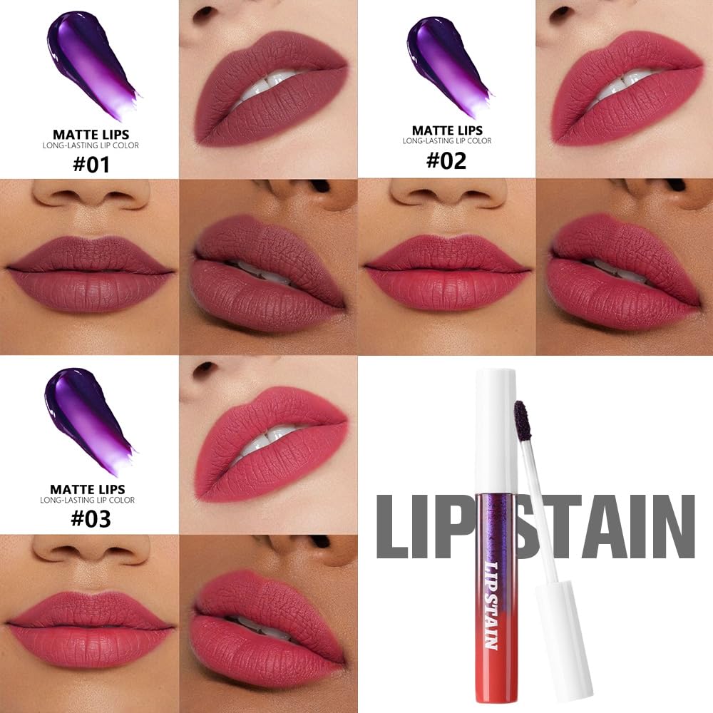 evpct 3Pcs Peel Off Lip Stain Tints, Maroon Mauve Red Matte Liquid Lipstick Lip Stain Long Lasting Waterproof for Women, Non-stick Cup Lipstick Peel Off Highly Pigmented Smudge-proof, 01# & 02# & 03#