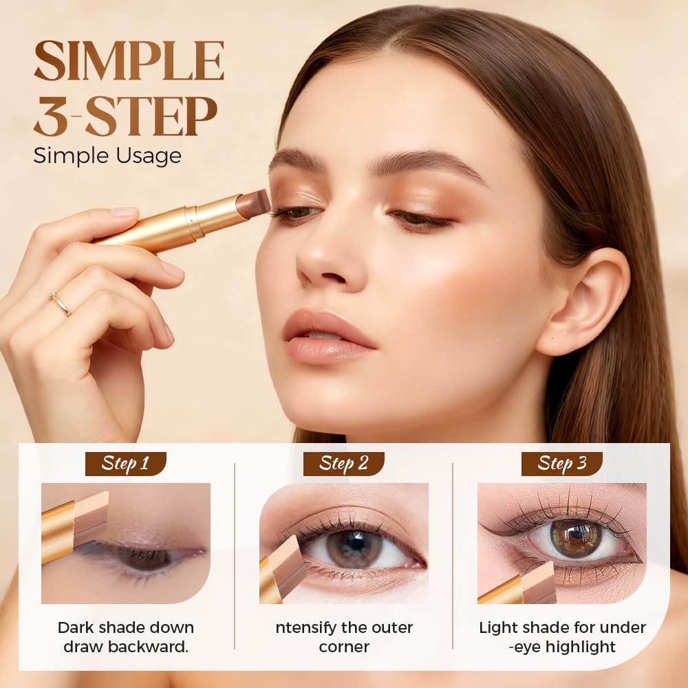 2 Pack 3 Color Eyeshadow Stick, 2025 New Cream Eyeshadow, Shimmer shadow for Day and Night, Portable Glitter shadow for Women (Matte + Pearlescent)