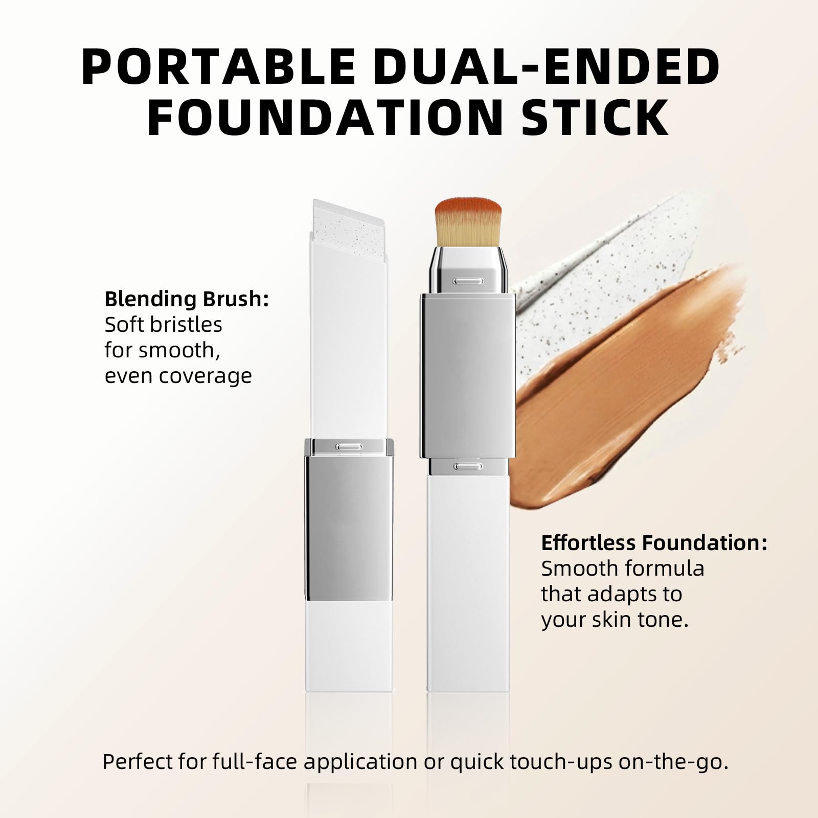 Color Changing Foundation Stick, Dual-Ended Foundation & Concealer Stick with Brush, Lightweight Coverage, Smooth Blendable Finish, Portable for Daily Use (Natural)