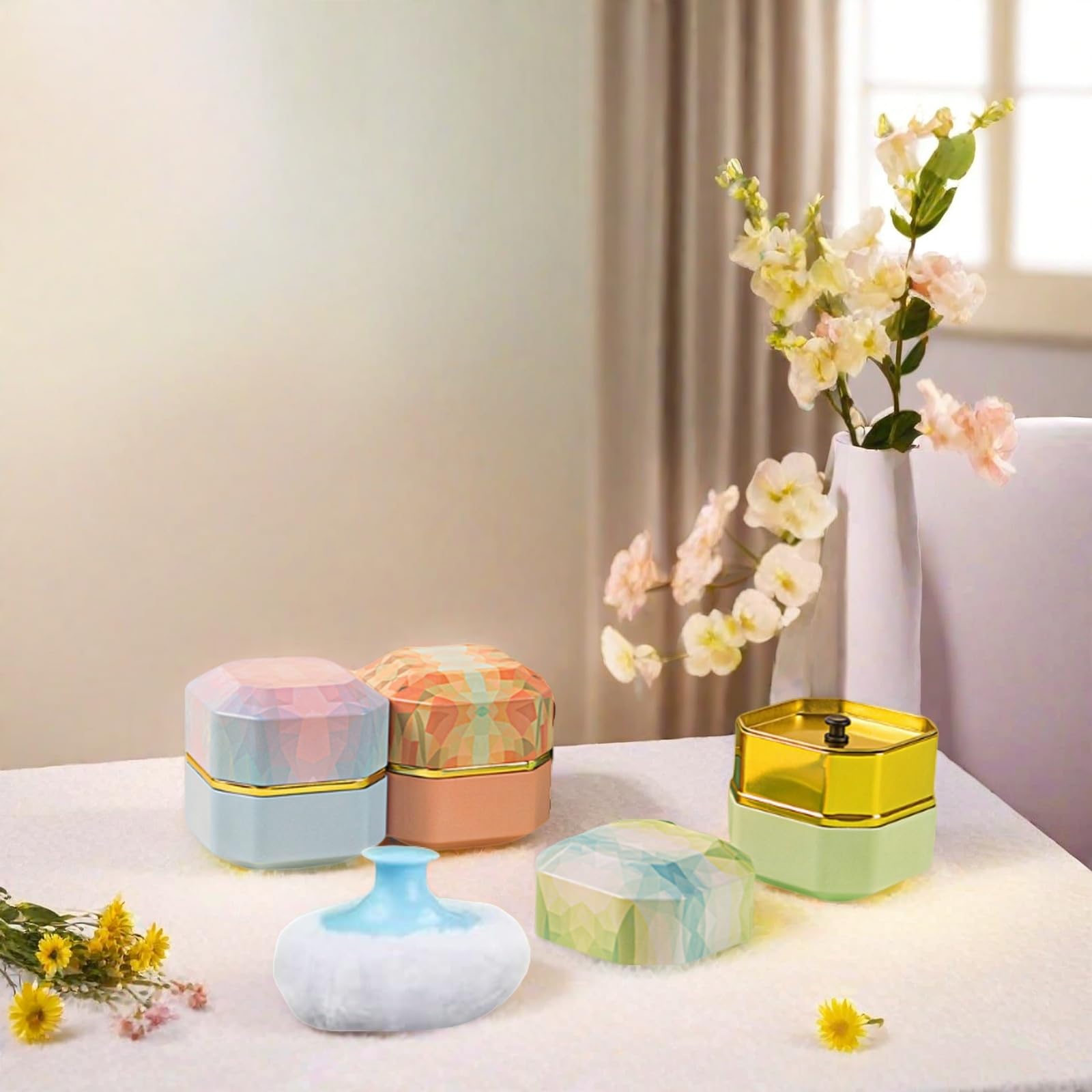 Body Powder Puff and Container, 3.35" Portable Dusting Powder Container with Soft Puff Powder Case Box Jar for Baby Women Home and Travel Use(Blue)