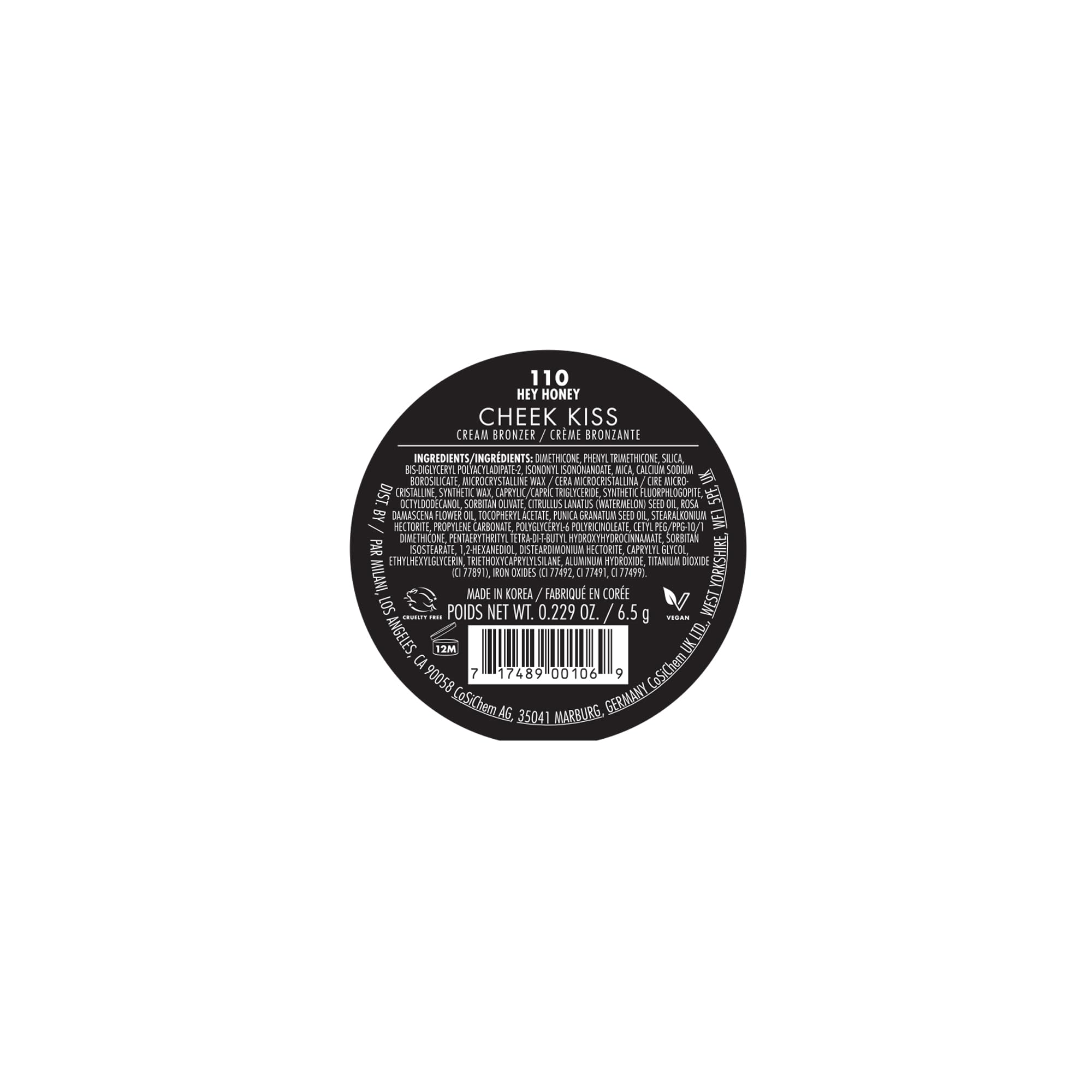 Milani Cheek Kiss Cream Bronzer, 110 - Hey Honey, Vegan & Cruelty-Free, Made in Korea, Lightweight Glow, Soft Matte Finish
