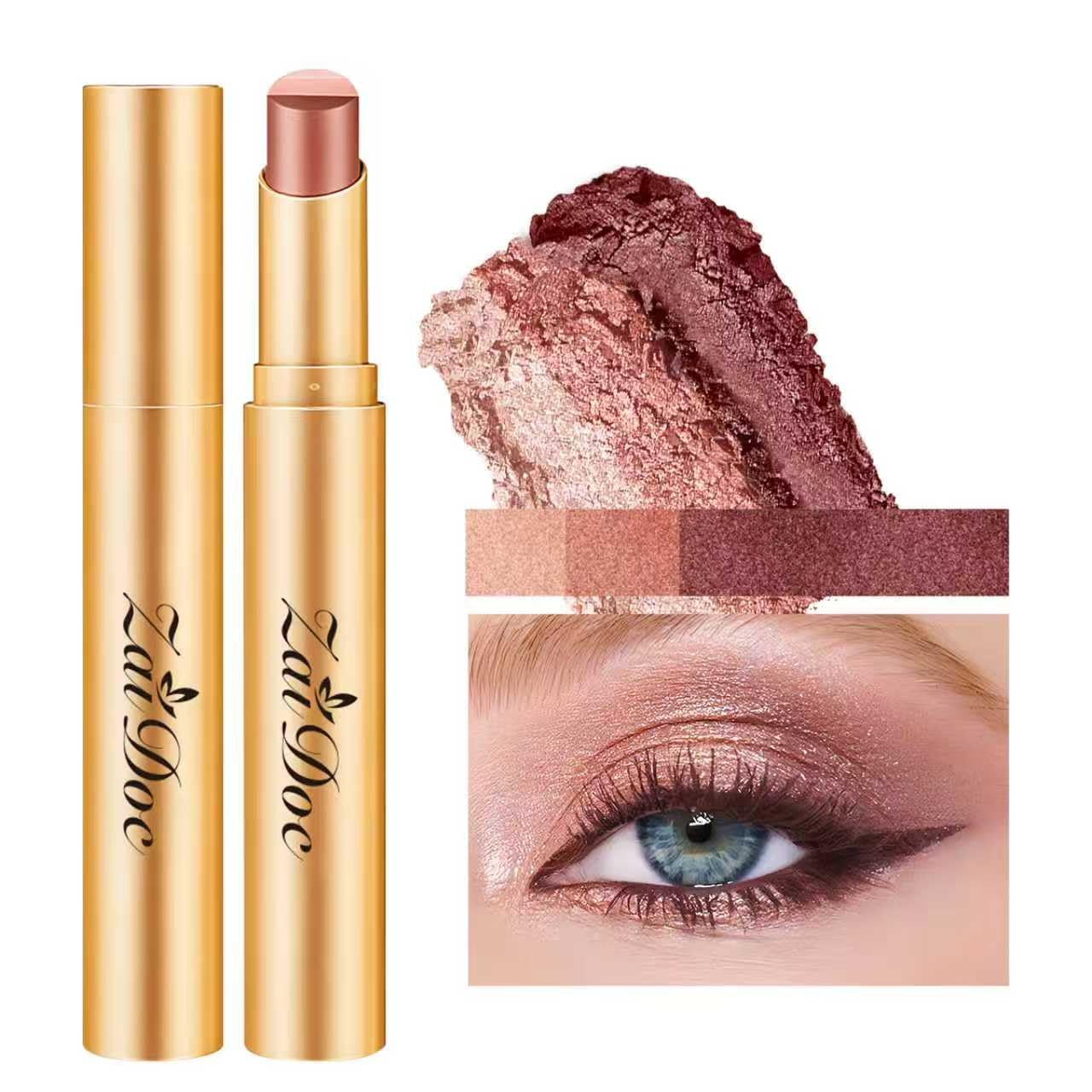 3 Color Eyeshadow Stick, Long Lasting & Waterproof Creamy Eye Shadow, with Vitamin E Makeup for Day & Night Look, caffeine orange, 1.13 Oz (Glittering rose)