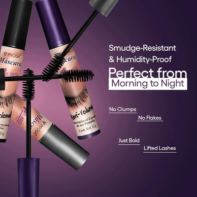 Prosa Mascara Set - Volume & Micro-Fiber - Waterproof Mascaras - Lengthening, Mexican Mascara, Smudge Resistant, Long Lasting, Clump-Free Formula for a Natural, Full Lash Look (3 Pack)