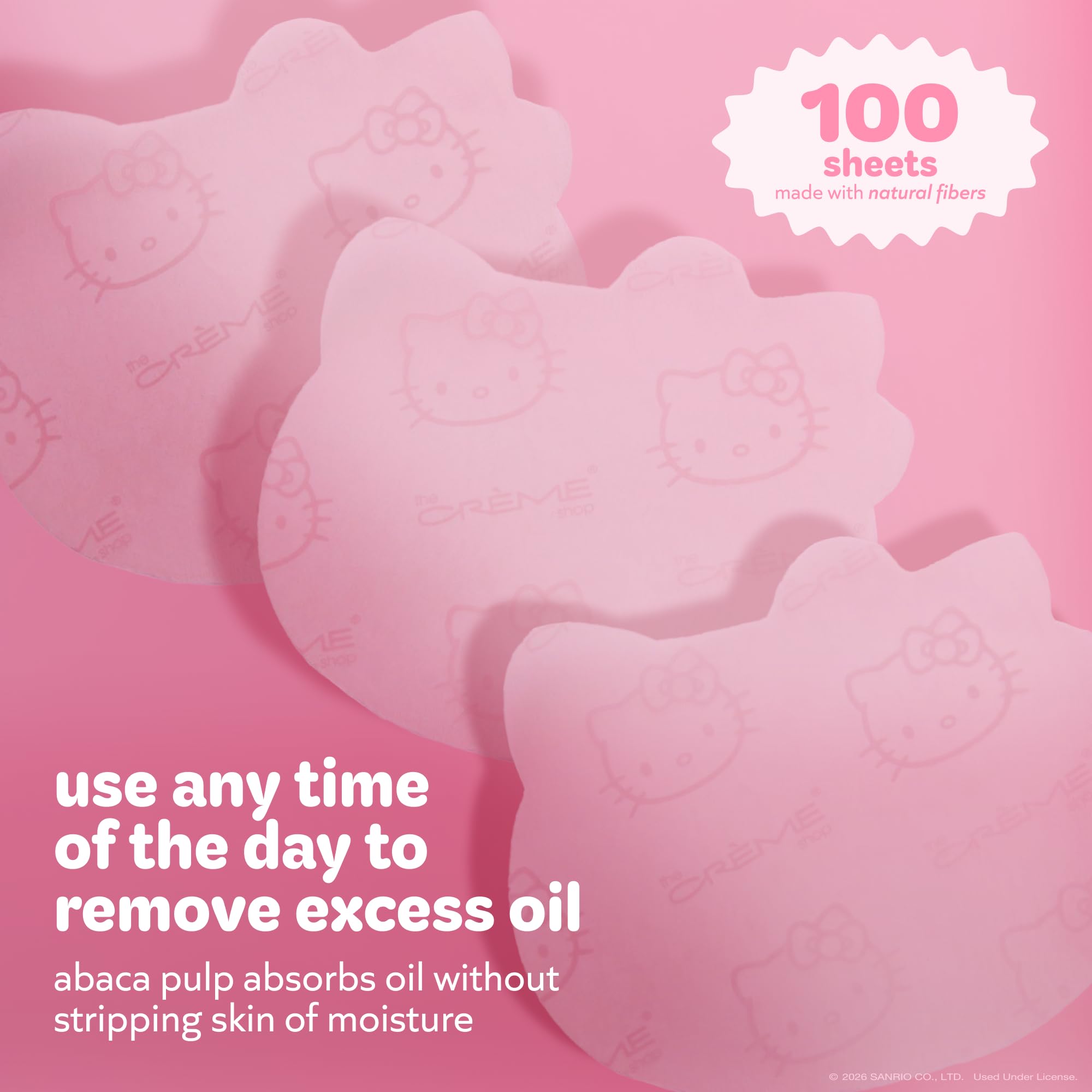 The Crème Shop x Hello Kitty Mattifying Green Tea Blotting Paper with Mirror and Puff, Absorb Excess Oil, Makeup-Friendly (100 Sheets)