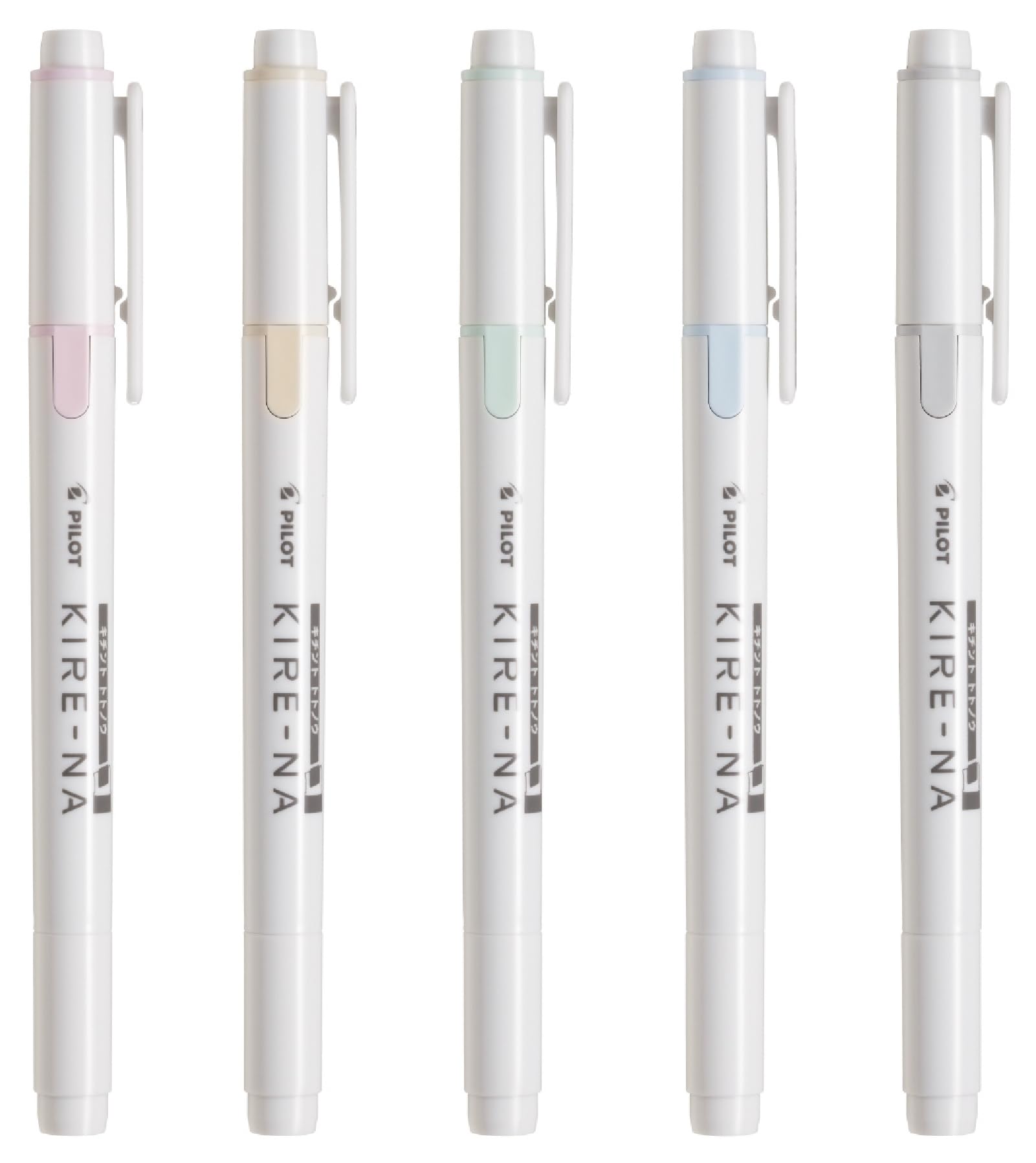 PILOT KIRE-NA Highlighter Set, Pastel 5 Colors, Chisel and Fine Tip, Quick-Dry Pigment Ink, SKIW-1-5C2
