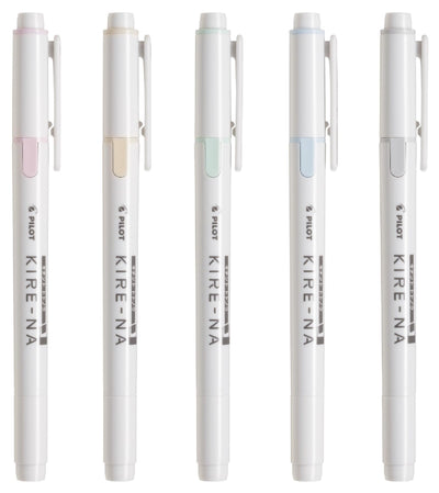 PILOT KIRE-NA Highlighter Set, Pastel 5 Colors, Chisel and Fine Tip, Quick-Dry Pigment Ink, SKIW-1-5C2