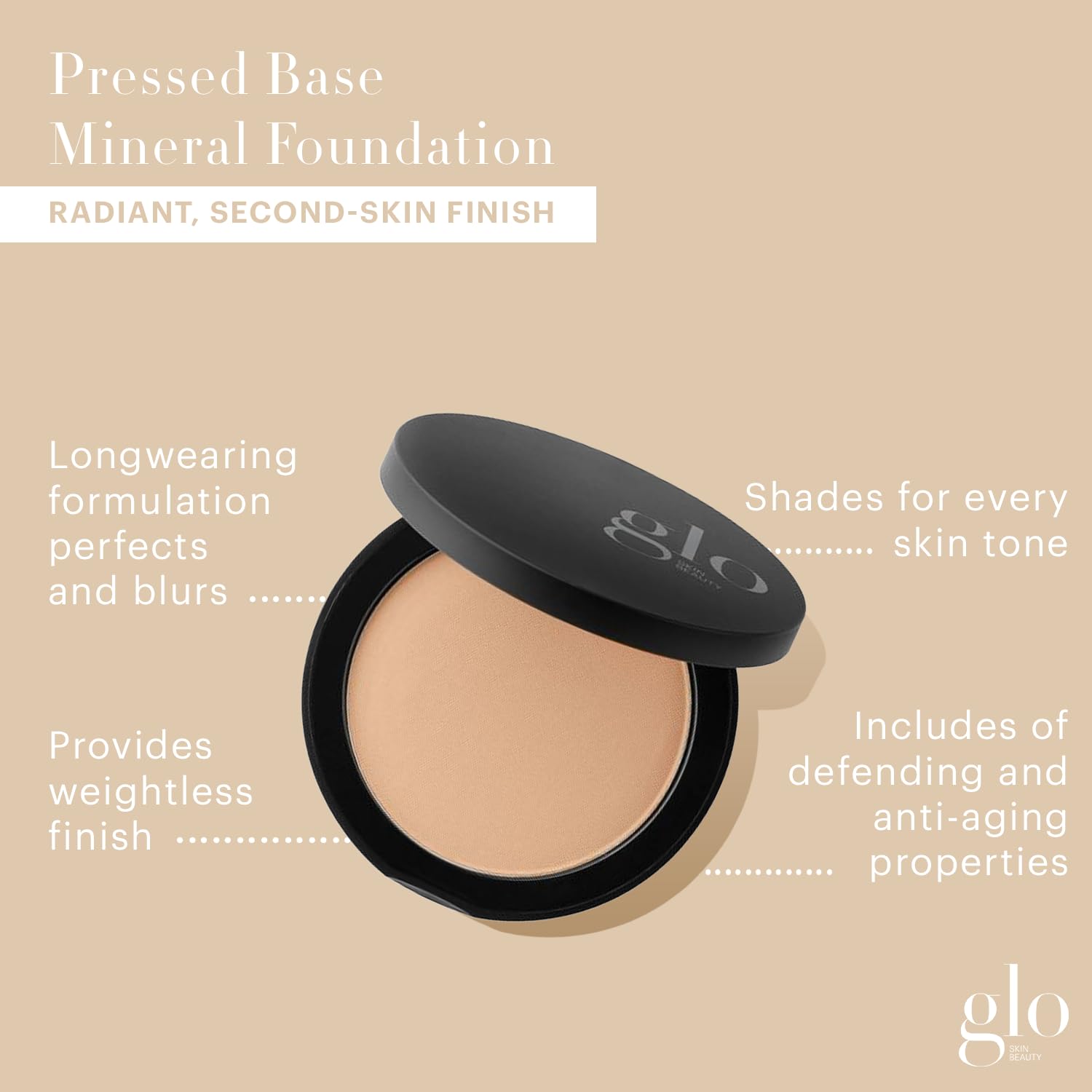 Glo Skin Beauty Pressed Base Powder Foundation, Honey Light – Buildable Sheer to Full Coverage, Long Wear Face Powder Compact, Pressed Powder Makeup for Smooth, Semi-Matte Finish
