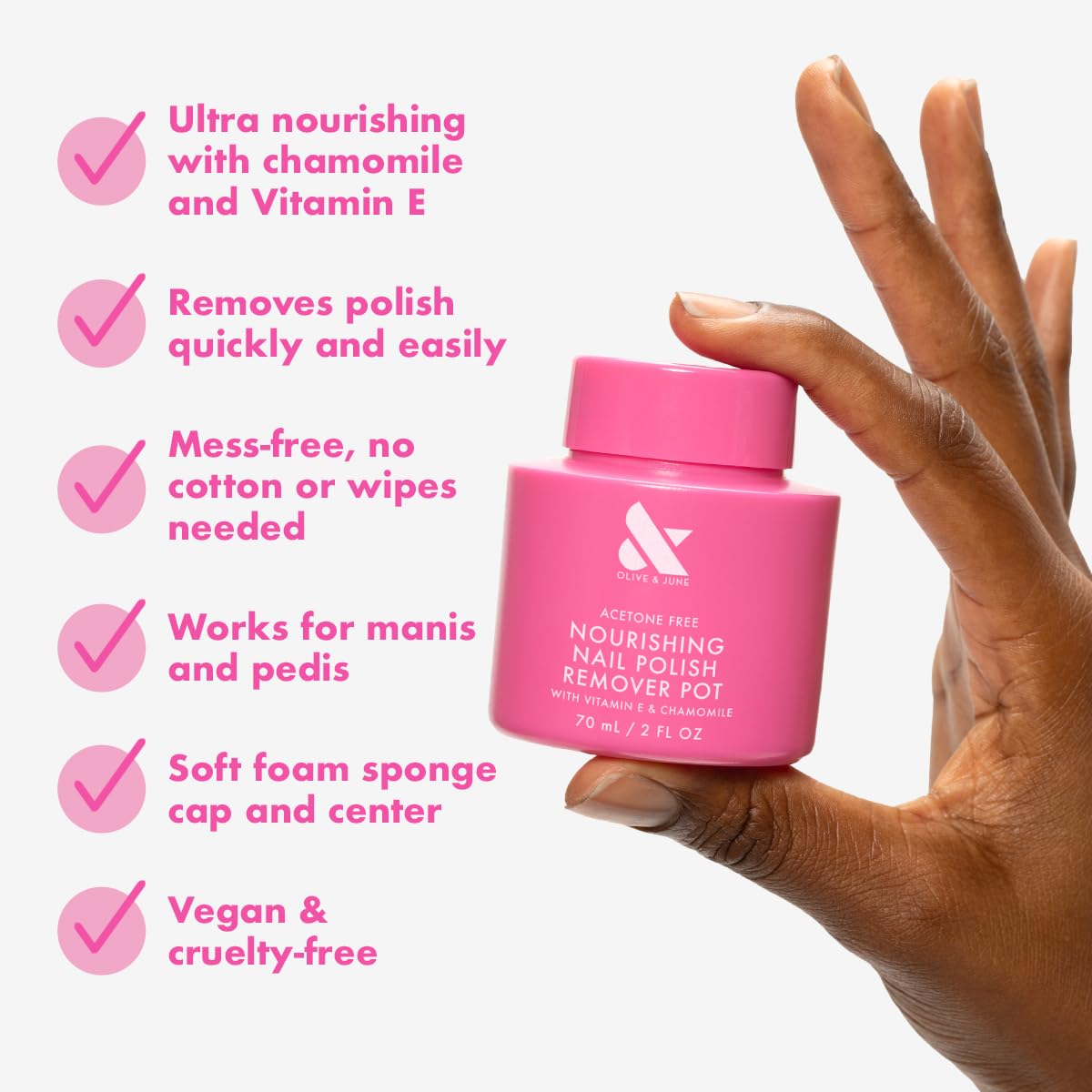 Olive & June Nourishing Remover Pot | Non Acetone | No-Mess Nail Polish Removal For Hands & Feet | Vitamin E & Chamomile | Acetone - Free Super Fast Removal | Vegan, Cruelty-Free