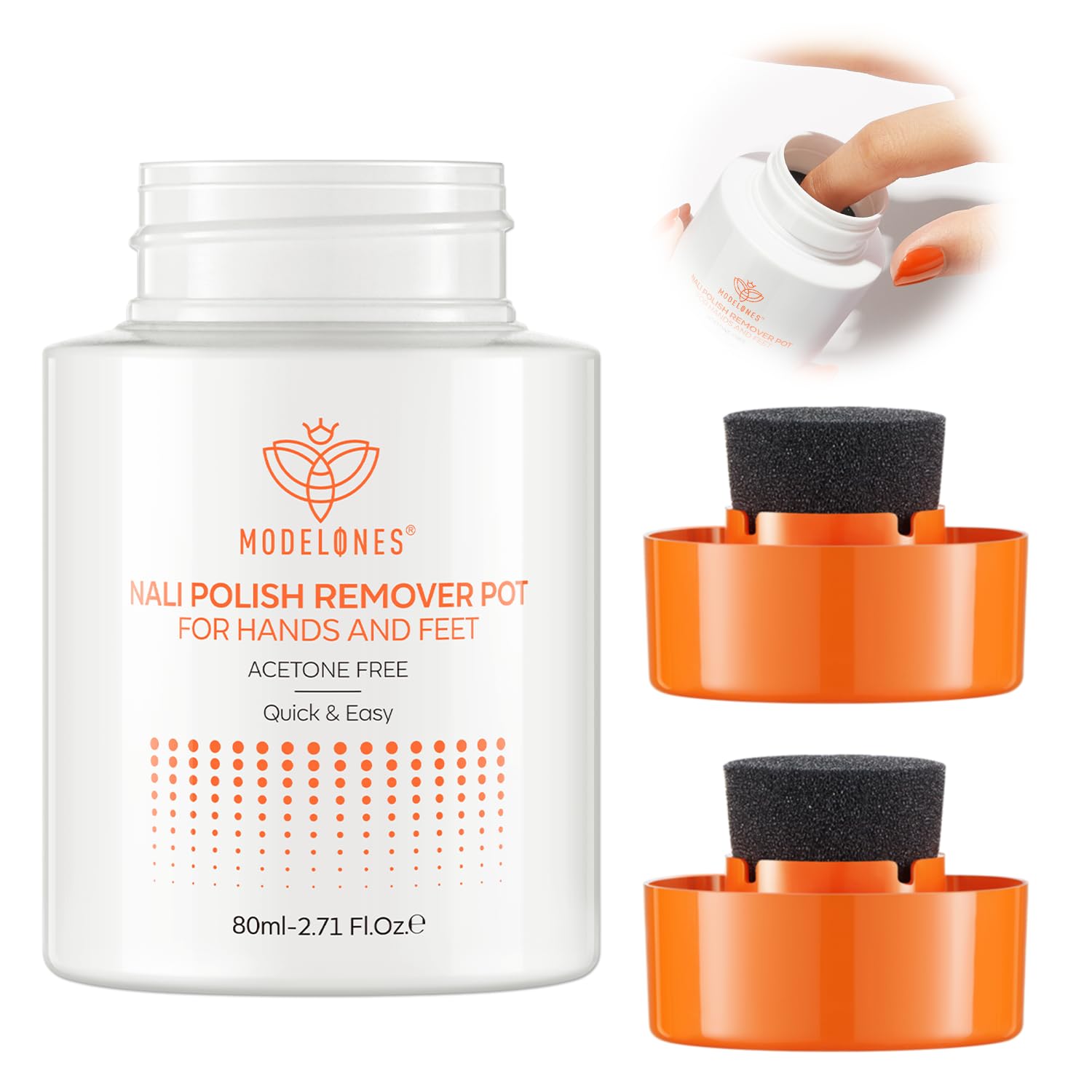 Modelones Nail Polish Remover Pot with Two Sponge-Top Lid, Acetone-Free Fingernail Polish Removal with Jojoba Oil Gentle, Non-Drying, Nourishing and Hypoallergenic Formula for Home Nail Art 2.71 FlOz