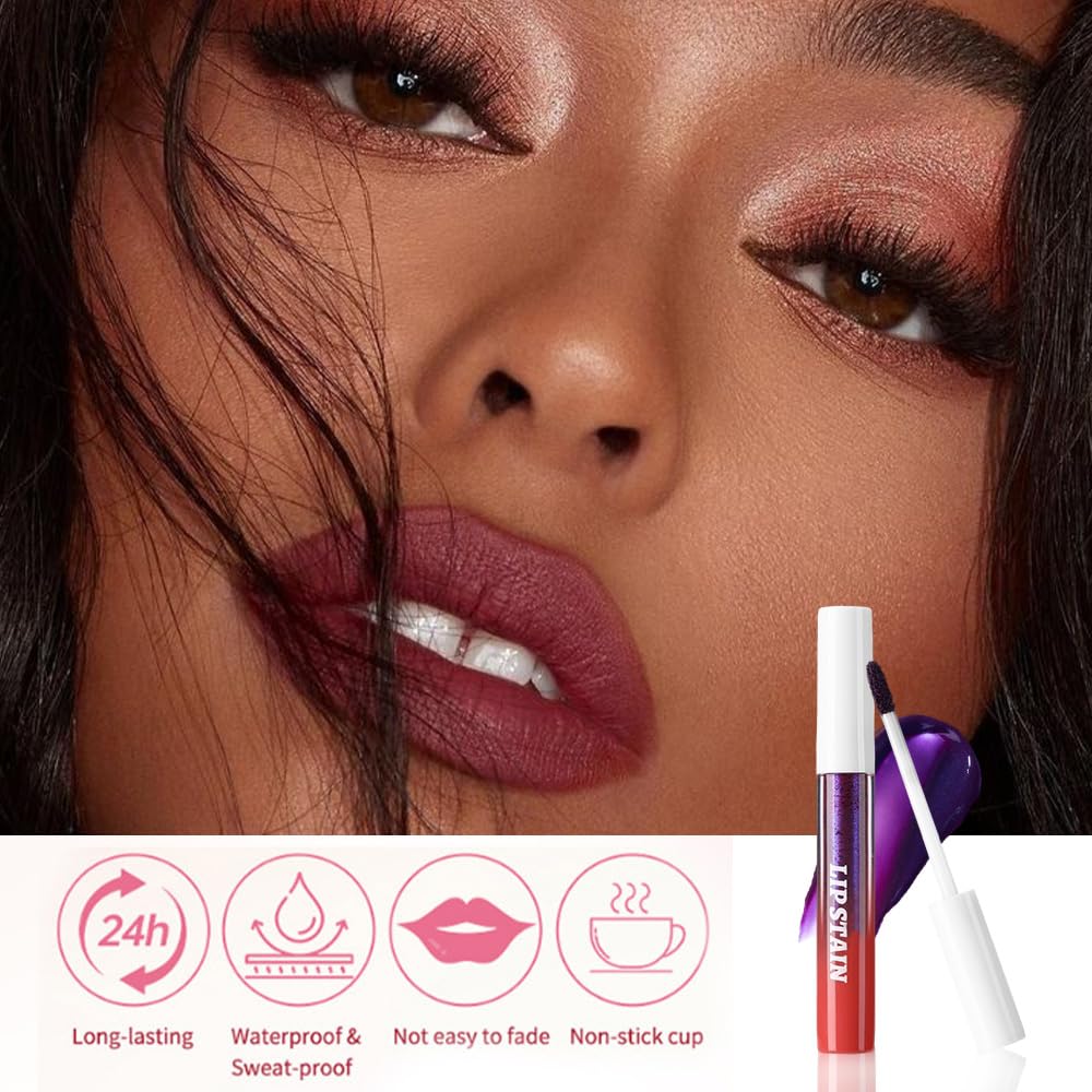 evpct 3Pcs Peel Off Lip Stain Tints, Maroon Mauve Red Matte Liquid Lipstick Lip Stain Long Lasting Waterproof for Women, Non-stick Cup Lipstick Peel Off Highly Pigmented Smudge-proof, 01# & 02# & 03#