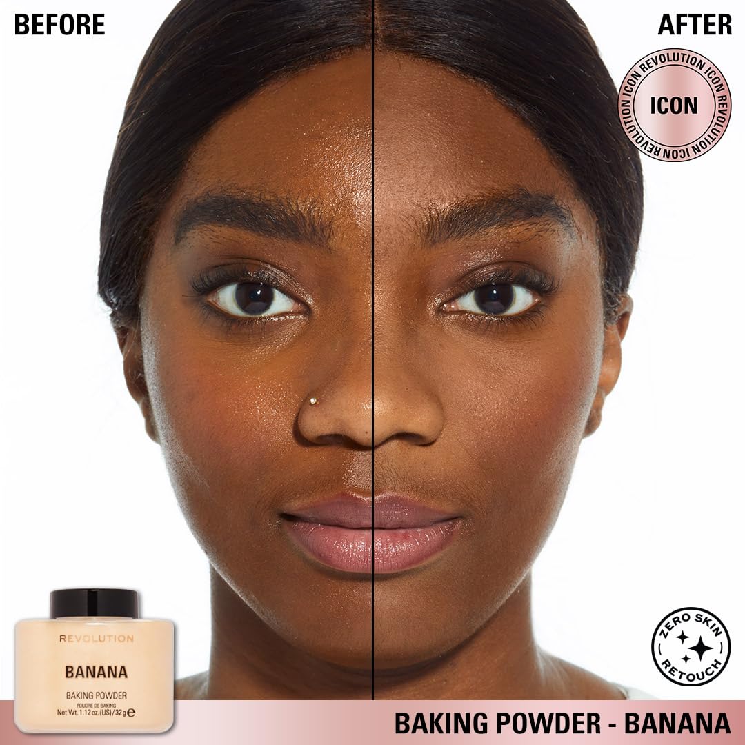 Revolution, Loose Baking Powder, Makeup Setting Powder, Long-Lasting Coverage, Mattifies & Reduces Shine, Banana, 1.12 oz
