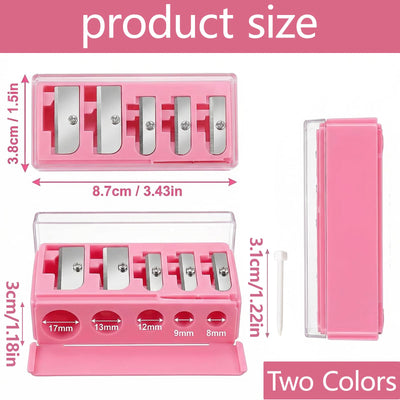 shuielai 2 Pcs 5-Hole Makeup Pencil Sharpener with Lid, Manual Long Point Sharpener for Eyebrow Eyeliner Lip Liner (Black+Pink)