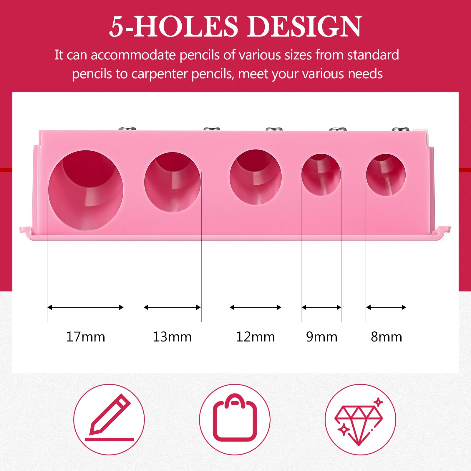Honoson 2 Pcs 5 Hole Cosmetic Long Point Manual Pencil Sharpener with Plastic Lid Makeup Eyeliner Pencil Sharpener(Hot Pink)