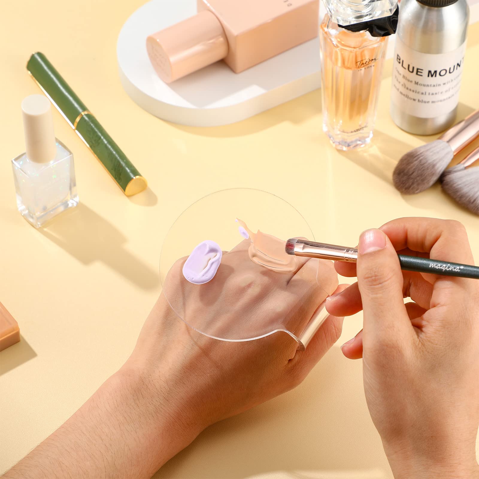 2 Pieces Makeup Mixing Palette Makeup Mixing Tray Acrylic Foundation Palette Clear Eyeshadow Hand Cosmetic Foundation Dish Handheld for Blending
