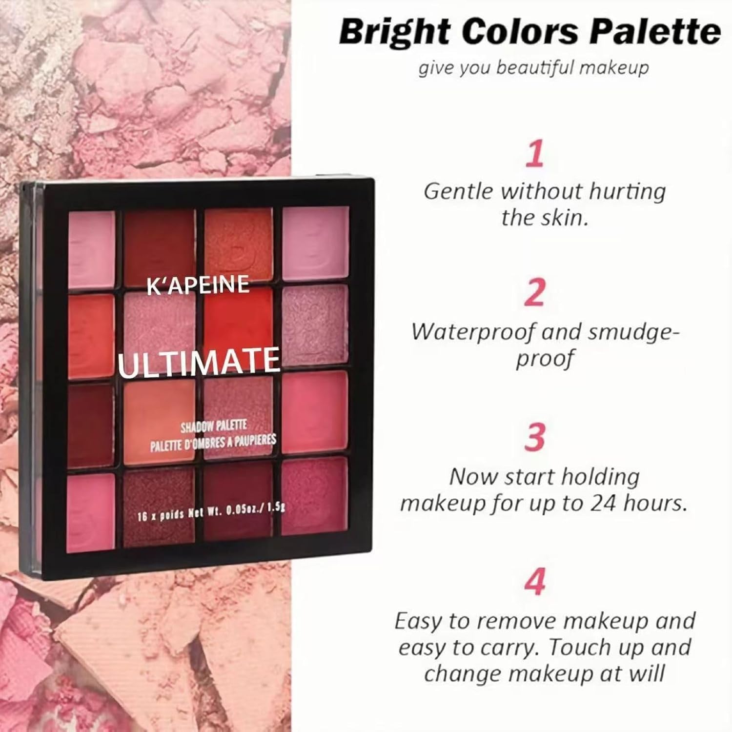 K'APEINE Red Eyeshadow Palette, Matte Glitter Metallic Eye Shadow Palette 16 Colors Pigmented Pink Eye Makeup Red Goth Eyeshade Kit for Halloween Parties, Joker Vampire Clown Makeup