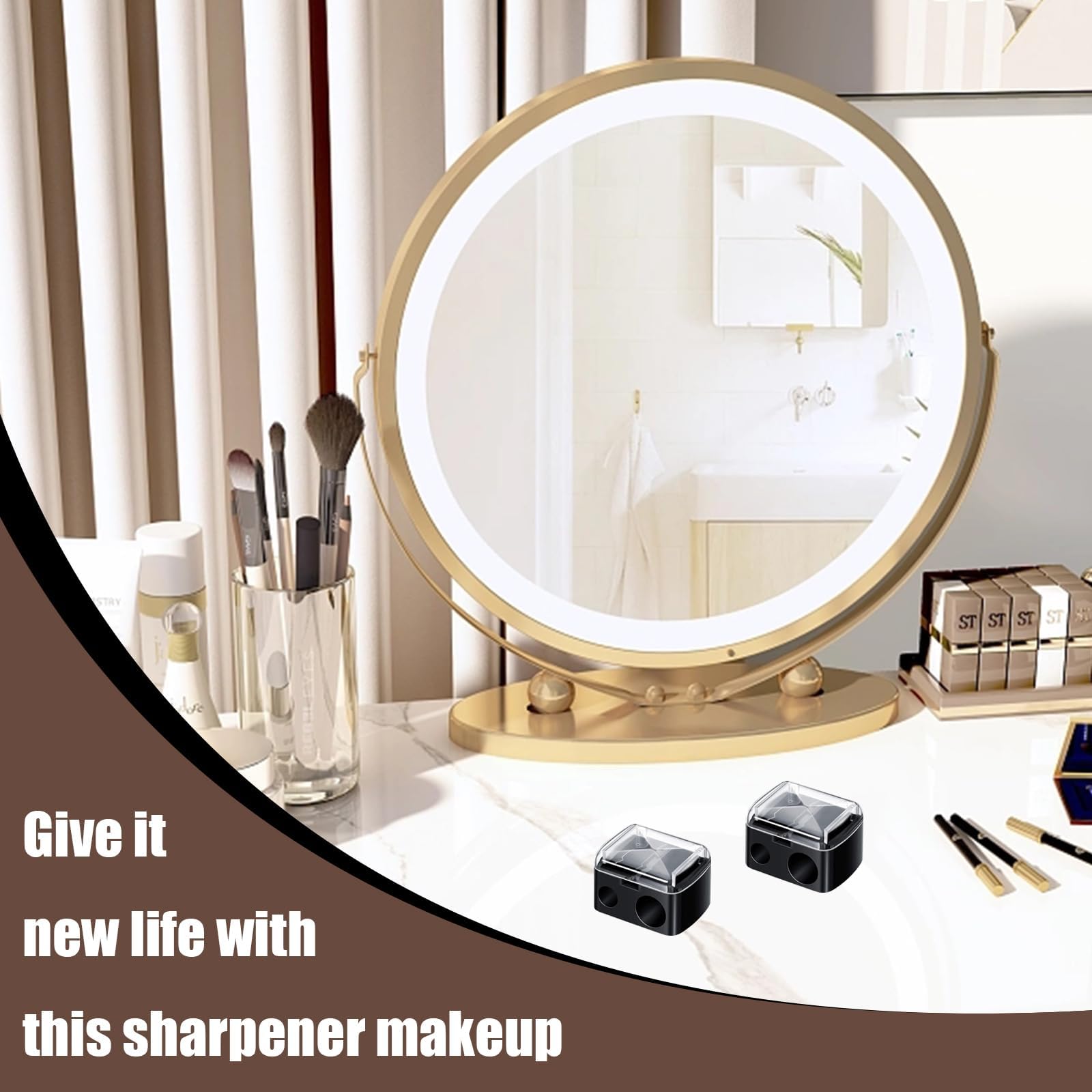 2 Pcs Eyeliner Sharpener,2 Holes Makeup Sharpener,Make up Pencil Sharpener,Eyeliner Pencil Sharpener,for Lip Liner,Eyebrow Pencil,Eyeliners Pencils