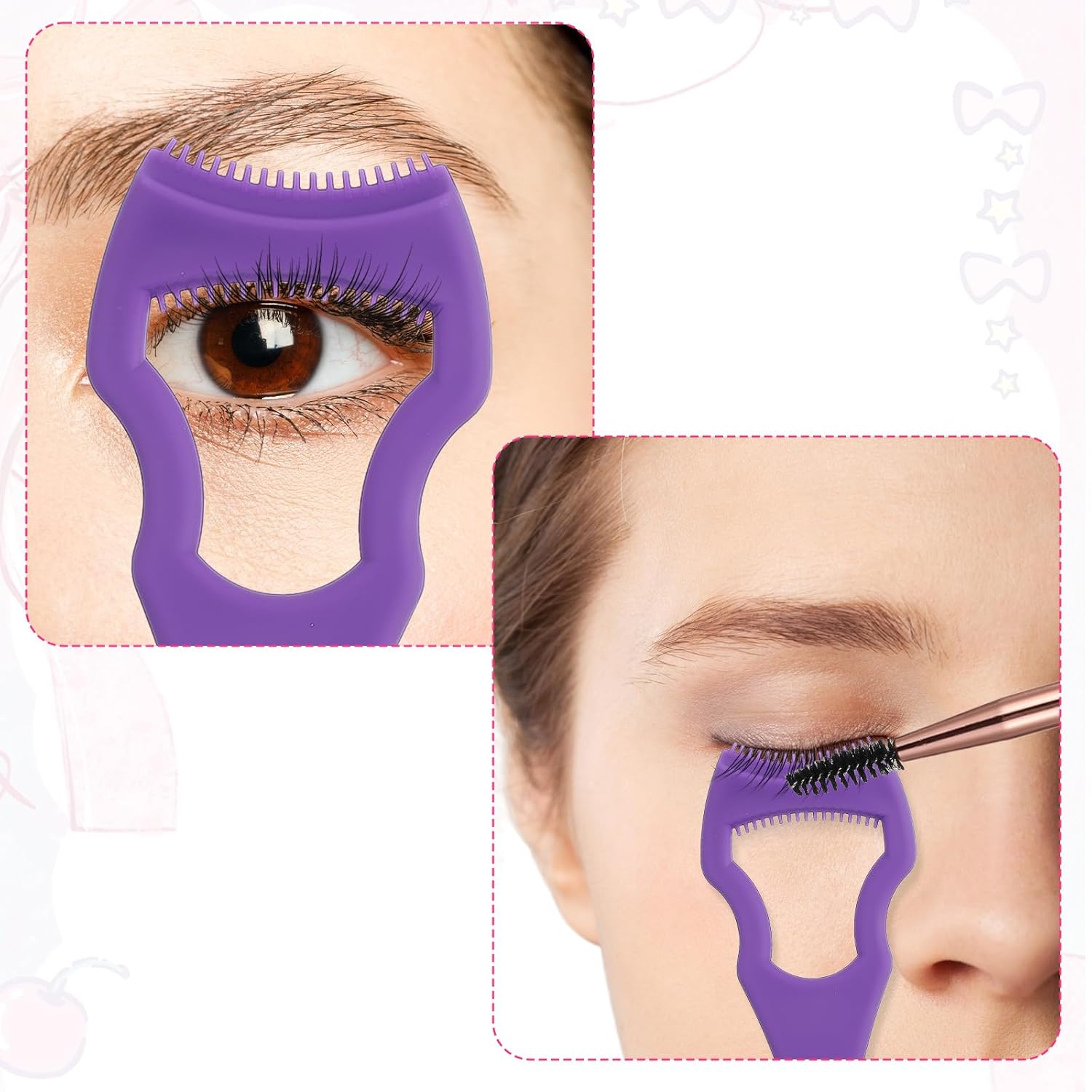 Mascara Guard for Eyelashes,3 Pcs Mascara Shield Guard with 2 in 1 Eyelash Comb Separator,Reusable Makeup Tool Set,Make Natural Eyelook,Beginners Friendly for Women(Pink+Black)