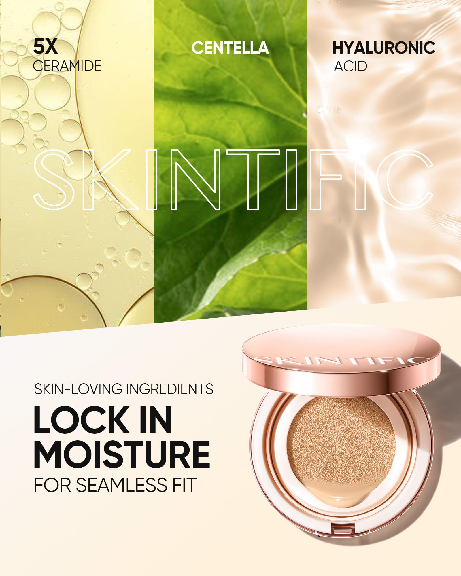 SKINTIFIC Cushion Foundation | Full coverage, Weightless, Skin fit, Satin Glow Finish, Oil-Control Waterproof Foundation, Sweatproof Flawless BB Cream CC Korean Makeup