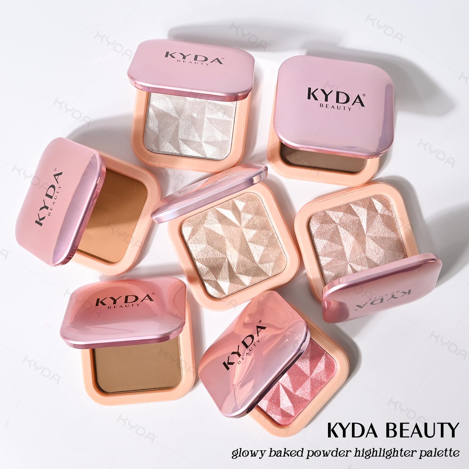 KYDA Face Highlighter Palette, High Glossy Face Illuminator Palette, Natural Glow Finish, Pearl Shimmer Smooth Baked Powder, Lasting Sparkling Champagne Highlighter Makeup-SUN GLOW