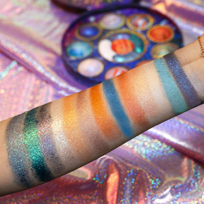 Galactic Assemble Eyeshadow Palette 14 Colors Glitter Shimmer Metallic Eye Shadow Pallet Blue Galaxy Eye Makeup Palettes Create Space-like Eyes Make up Orange Gifts for Women Girls