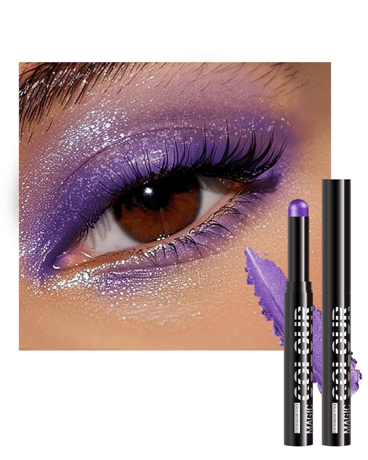 Waterproof Cream Eyeshadow Stick, Purple Shimmer Highly Pigmented Long-lasting Eye Shadow Pencil, Metallic Blendable Eyeshadow Brightener Applicator Stick, Hypoallergenic Women Eye Highlight Makeup-23