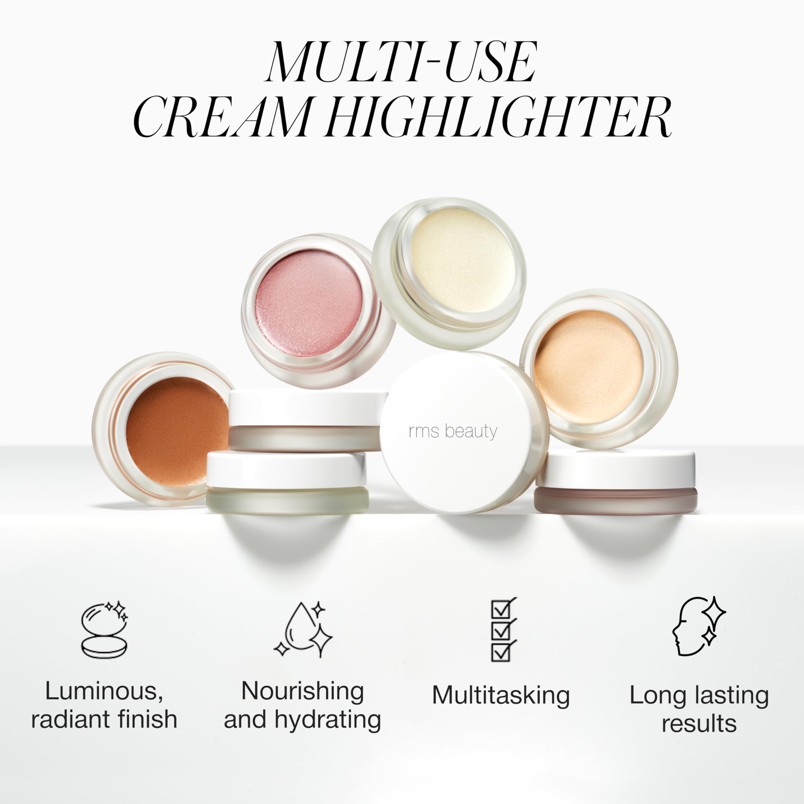 RMS Beauty Luminizer Natural Cream Highlighter Lightweight Radiance Enhancer Buildable Glow for Face & Body Hydrating 0.35 oz