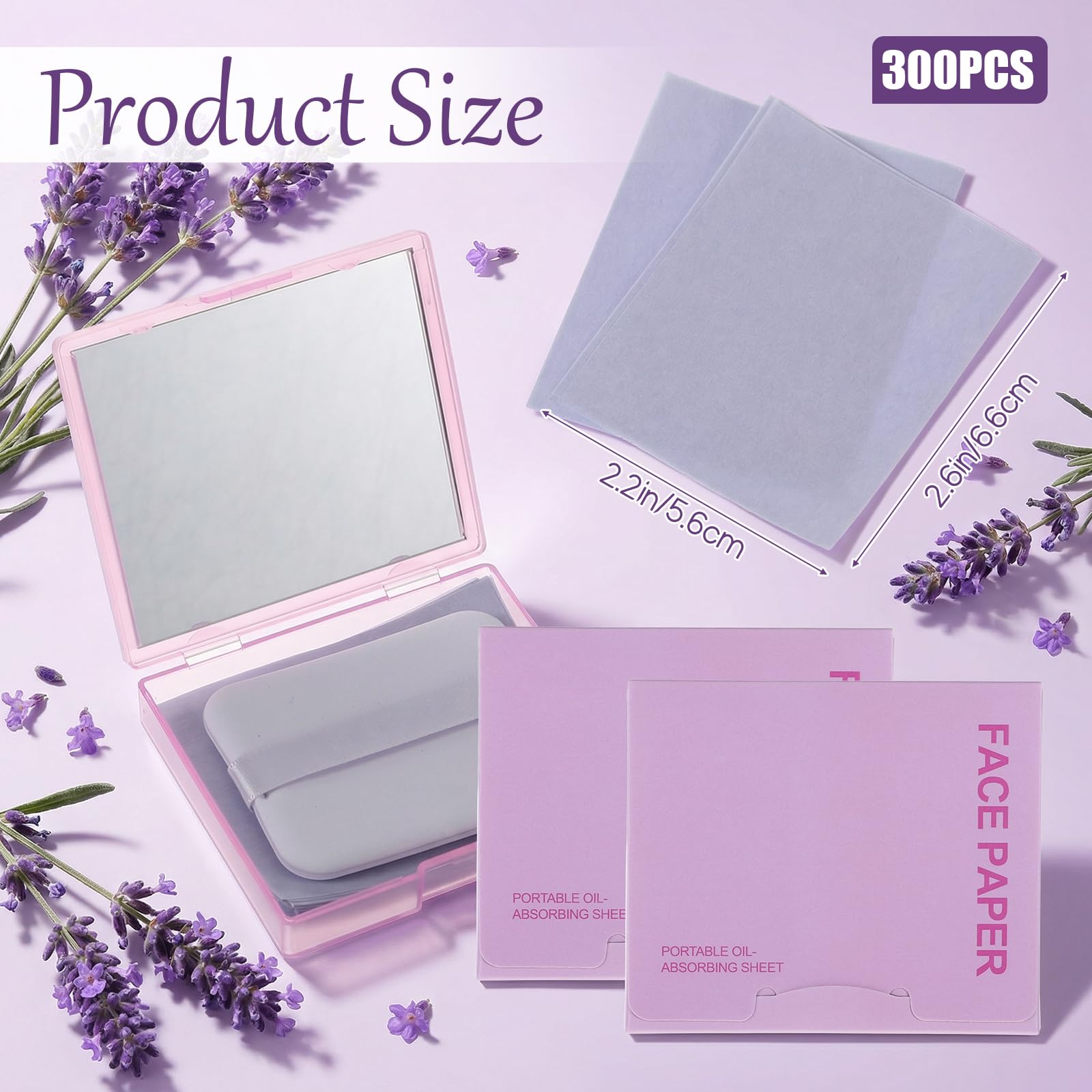 Qianyu 300 Sheets Oil Blotting Paper for Face with Mirror Puff & Refills, Controls Shine Film Absorbs Excess Oil for Oily Skin Travel Size Summer On-the-Go Essential for Flawless Matte Finish Makeup