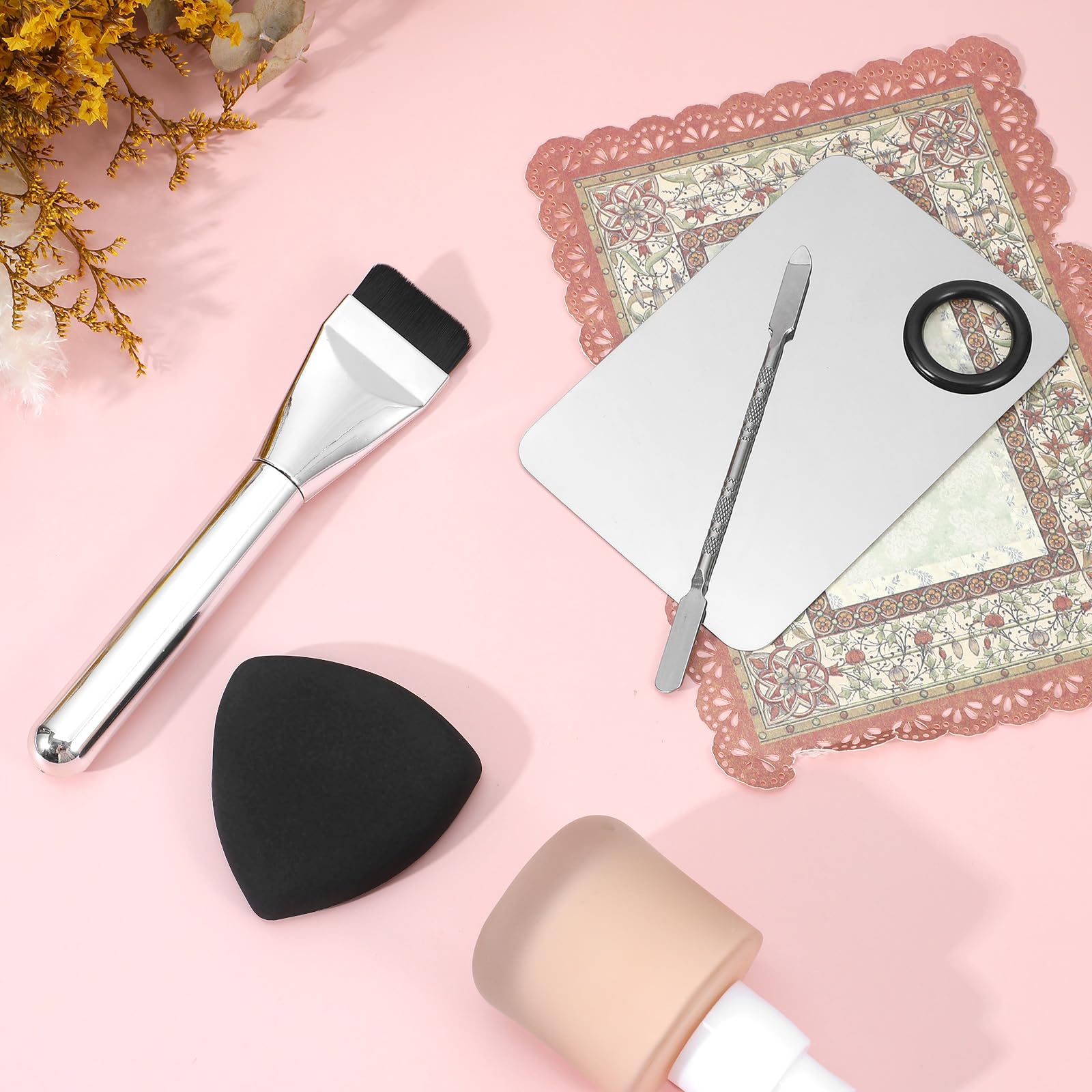 Xinjoduz 4 PCS Makeup Mixing Palette, Foundation Makeup Mixing Tray, Metal Make up Spatula Palettes Tool, Professional Cosmetic Artist Accessories Set for Women Girl Eye Shadow Eyelash Nail Art