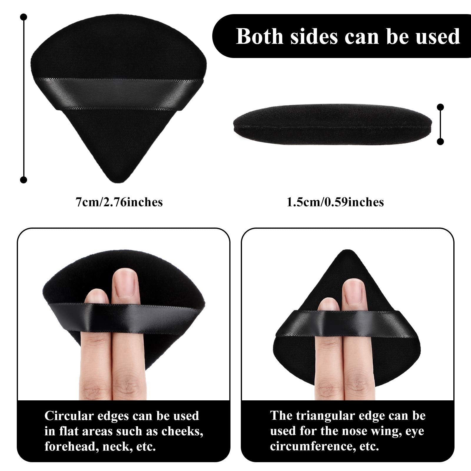 Maitys 12 Pcs Powder Puff Triangle for Face Makeup Cosmetic Loose Powder Puff Velour Soft Body Washable Reusable Foundation Sponge Wet Dry Makeup Tool for Women(Small,Black)
