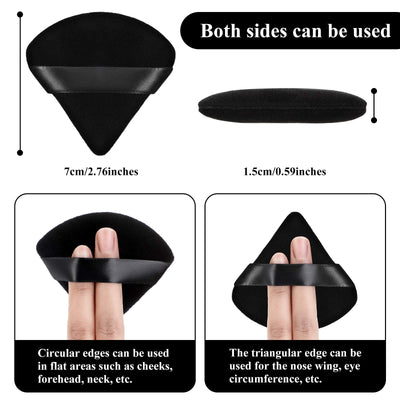 Maitys 12 Pcs Powder Puff Triangle for Face Makeup Cosmetic Loose Powder Puff Velour Soft Body Washable Reusable Foundation Sponge Wet Dry Makeup Tool for Women(Small,Black)