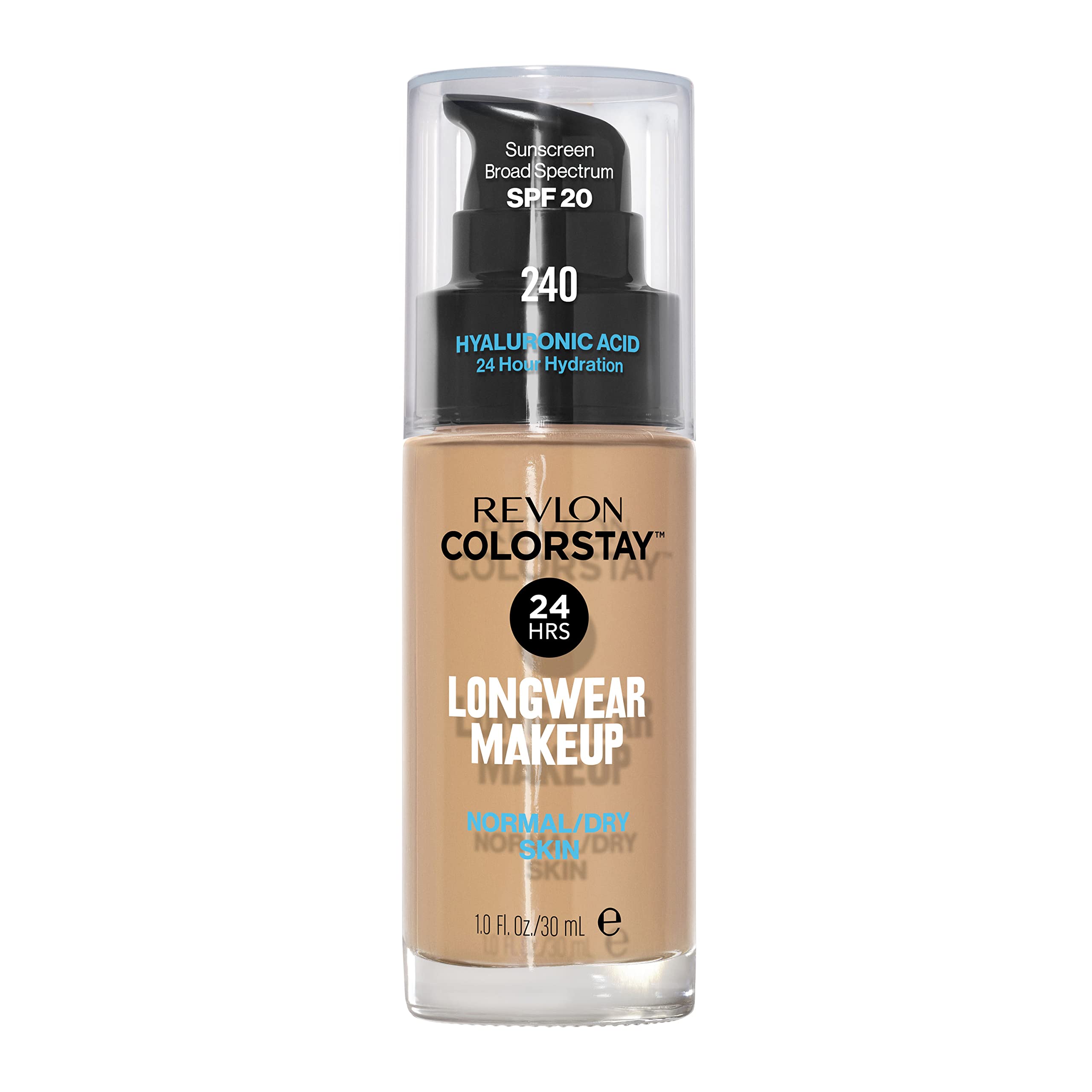 Revlon Liquid Foundation, ColorStay Face Makeup for Normal & Dry Skin, SPF 20, Longwear Medium-Full Coverage with Natural Finish, 240 Medium Beige, 1 Fl Oz