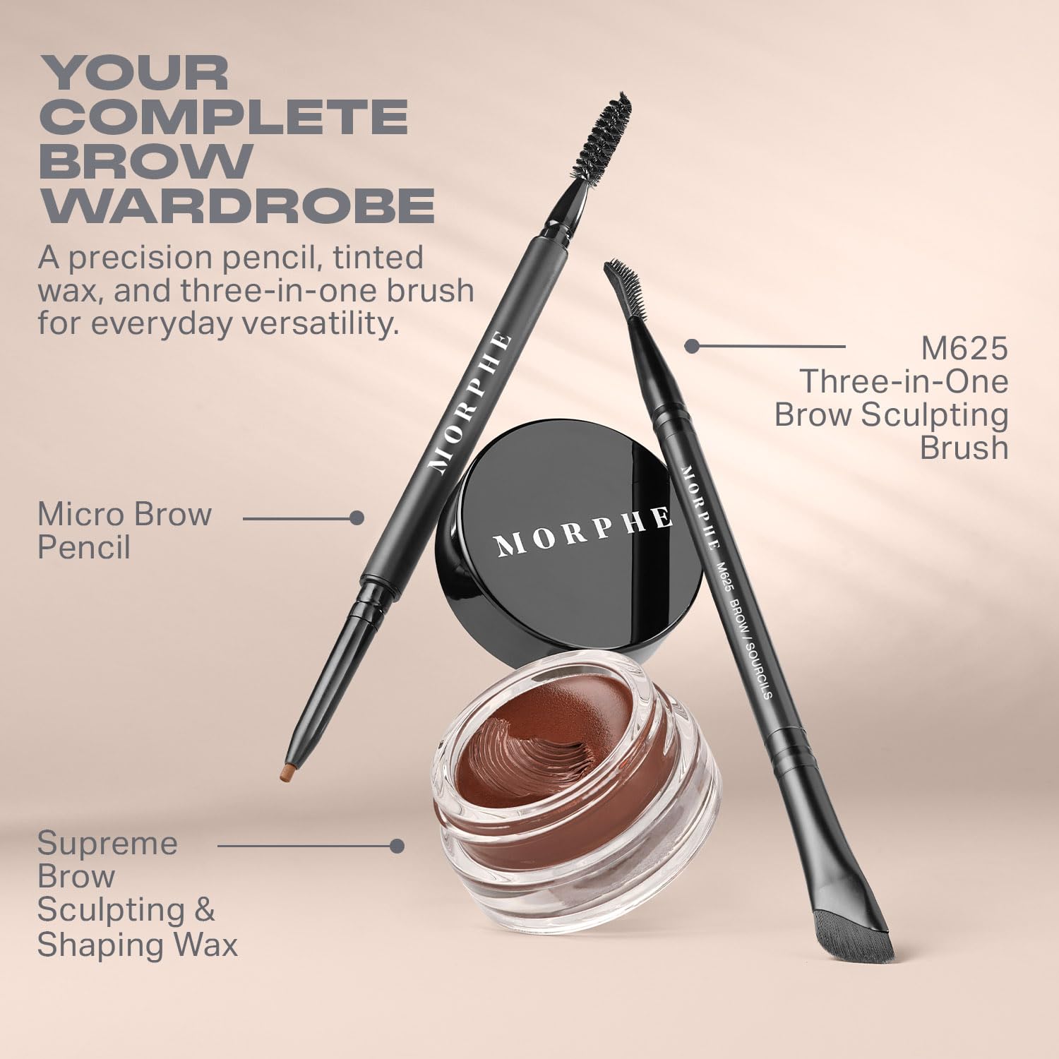 Morphe High Archiever Everyday Essentials Brow Kit - Precision Micro Eyebrow Pencil, Tinted Sculpting Brow Wax & 3-in-1 Brush for Shaping, Filling & Defining - Chocolate Mousse (3 Count)