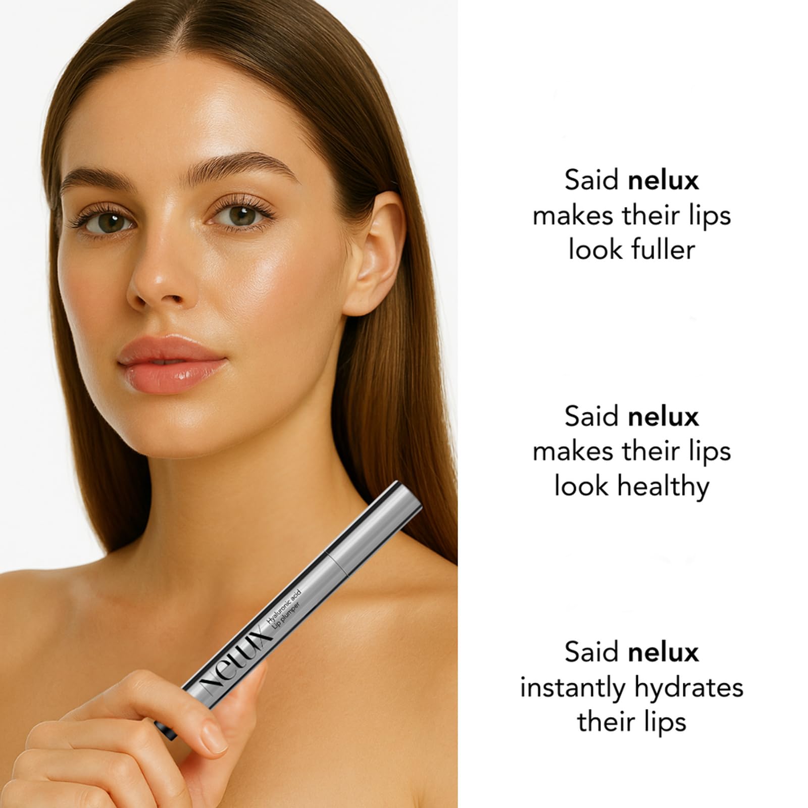 Nelux Lip Plumper, Nelux Hyaluronic Acid Lip Plumper, Instant Hydration While Visibly Cosmetics Boosting Fullness and Smoothness, Natural Lip Plumpers Without Sticky Glosses and Painful Tingles