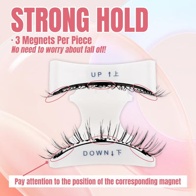 FADVAN Magnetic Eyelashes with Applicator, 2 Pairs 2 Style Reusable Magnetic Lashes Natural Look, No Glue or Liner Needed False Eyelashes, Wispy Strip Lashes Kit Clear Band R1+R2