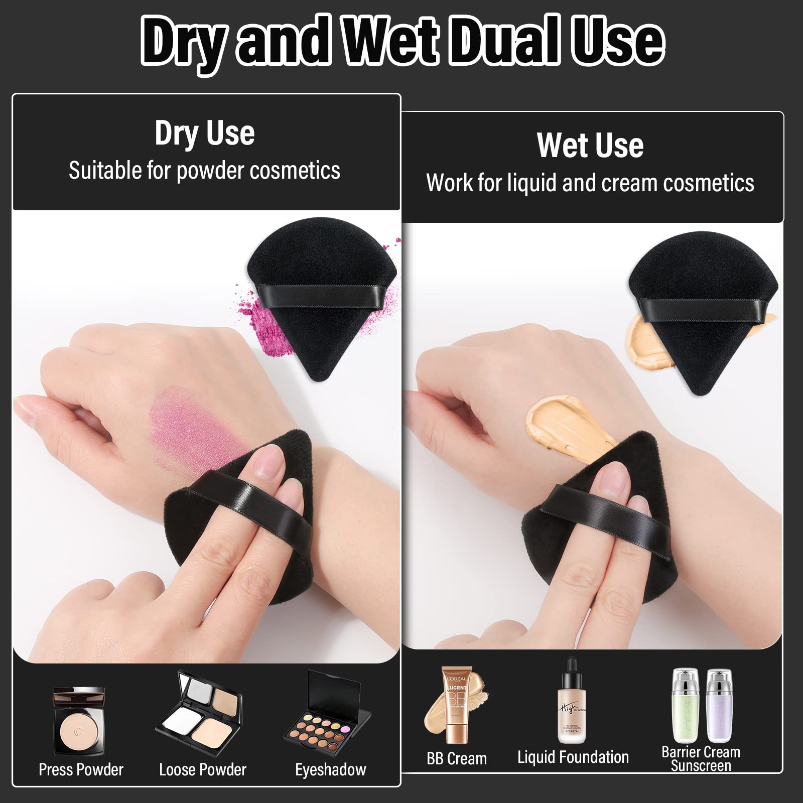 Thrilez 20pcs Triangle Powder Puff, Loose Powder Puffs Makeup Puff for Face Powder, Setting Powder Puff for Make Up, Face Puff Pads for Press Powder, Sponge Powder Applicator for Face and Eye (Black)